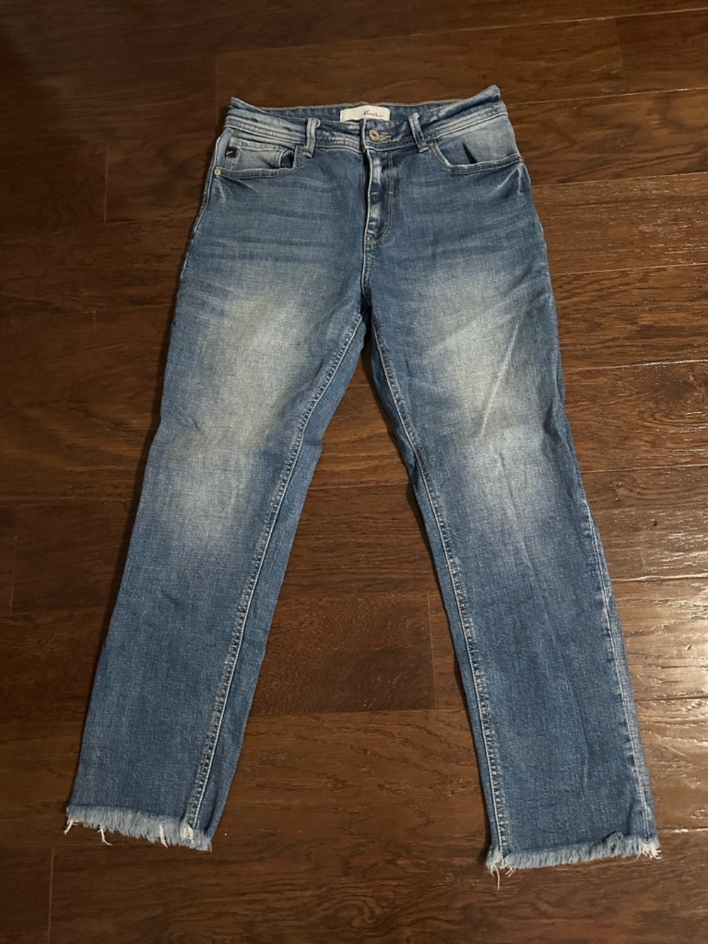 KanCan Light Blue Cropped Frayed-Hem Jeans